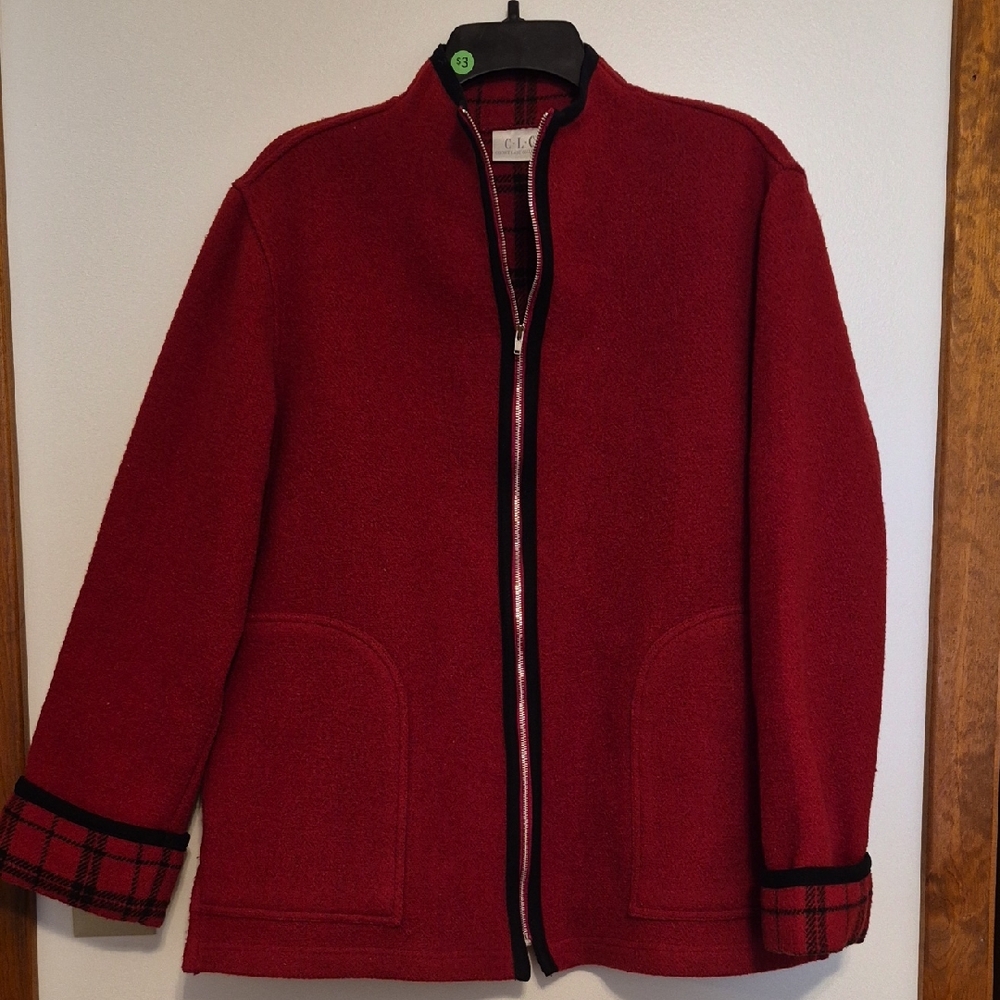 Vintage Cricket Lane Collection Womens Zip Front Red & Plaid Jacket SZ S